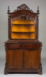 Victorian Carved Mahogany and Part-ebonized Display Cabinet